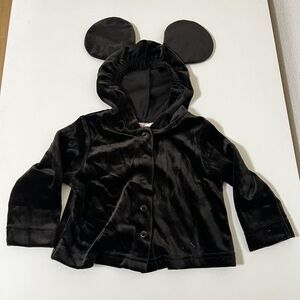 Disney Shopping Store Mickey Mouse Ears Velvet Snap Front Hoodie Size 3-6 Months